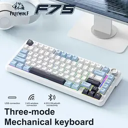Ігрова механічна клавіатура FreeWolf F75 / Три режими підключення / Hot Swappable / Silver Moon Switch / White Blue - мініатюра 2