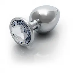 Металева анальна пробка Round Gem, розмір М колір: сріблястий/білий Ouch! (Нідерланди) Ouch! OU533630 103120
