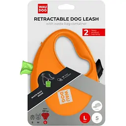 Повідець-рулетка для собак Waudog R-leash з контейнером для пакетів, світловідбивна стрічка, L до 40 кг, 5 м помаранчевий - мініатюра 6
