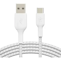 Кабель Belkin USB-A > USB-C заряджання/синхронізації 2м, 15Вт, Type-C, плетений, білий teh0013613