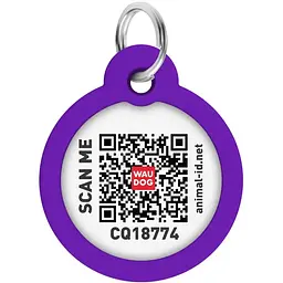 Адресник для собак і котів Waudog Smart ID з QR паспортом Градієнт фіолетовий 25 мм - мініатюра 3