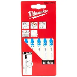 Полотна для лобзиків T118BF Bi-Metal MILWAUKEE MILWAUKEE, 55х,0мм,(5шт), (універсальні)