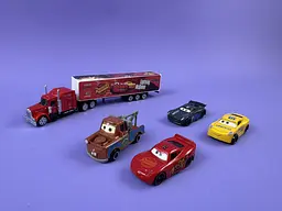 Ігровий набір Тачки (Cars): трейлер-автовоз з 4 інерційними машинками, металопластик, довжина трейлера 23 см, у коробці Q186-156 - мініатюра 2