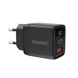 Мережевий зарядний пристрій Choetech PD6052 PD35W GAN A+C Black (43-00121) - мініатюра 1