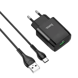 Зарядний пристрій Hoco C72Q USB QC чорний + кабель USB to Type-C
