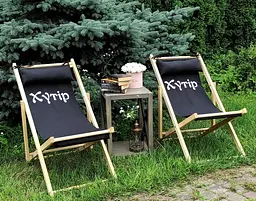 Розкладне дерев’яне крісло шезлонг з тканиною, для дачі, пляжу чи кафе - мініатюра 3