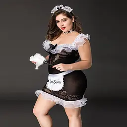 Костюм покоївки JSY «Слухняна Ельма» Plus Size Black, сукня, фартух, головний убір покоївки - мініатюра 3