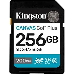 Карта пам'яті Kingston SDXC, 256Gb Canvas Go! Plus, Сlass10 UHS-I U3 V30, до 200/160 МБ/с (SDG4/256GB)