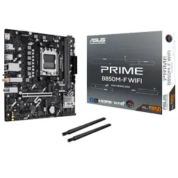 Материнська плата AM5 Asus PRIME B850M-F WIFI, B850, 2xDDR5, Int.Video (CPU), 4xSATA3, 2xM.2, 1xPCI-E 5.0 x16, 1xPCI-E 4.0 x1, Realtek 7.1, Realtek 1Gb, WiFi 6, Bluetooth 5.3, 4xUSB 3.2 / 6xUSB 2.0, HDMI, MicroATX