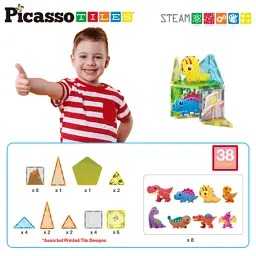 Настільна гра Picasso магнітний Tiles Dinosaur Set з 8 фігурками динозаврів 38 деталей (817338028848) - мініатюра 2