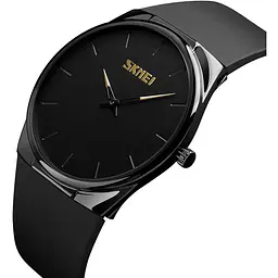 Годинник наручний Skmei 9156 шкіряний ремінець Black Black (16707) - мініатюра 2