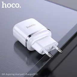 Адаптер живлення зарядний HOCO Aspiring dual port charger N4 2 USB-CB сам блок білий - мініатюра 3