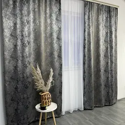 Жакардові мармурові штори сіро-золотистого кольору 2шт. 150х270 з білим шифоновим тюлем 400х270, на ALBO pbe0052755