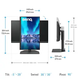 Монітор TFT 27 BenQ SW272Q, 2K IPS, 2хHDMI, DP, USB-C, HAS, USB-hub, MCR, Pivot, сірий - мініатюра 9