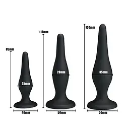 Набір анальних пробок Pretty Love Begginer Mini Anal Kit Black, 3 шт, чорний - мініатюра 9