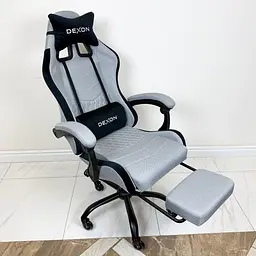 Геймерське крісло DEXON ORION X з підставкою для ніг, з тканини+подушки велюр, металева хрестовина, Сірий - мініатюра 5