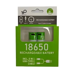 Комплект 2 шт. акумуляторні батареї Smartoools 18650 3.7V 2000Mah з зарядкою Type-C (Зелений)
