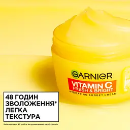 Зволожувальний крем-сорбет Garnier Vitamin C Fresh & Bright з вітаміном С для надання свіжості та сяяння шкірі обличчя, 85 г - мініатюра 4