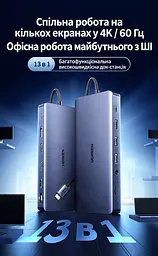Док-станція USB-C UGREEN CM681 13 в 1 2 HDMI та DisplayPort кожен до 4K 60 Гц або 2K 144 Гц потрібен USB-C з DisplayPort MST темно-сірий (15978) - мініатюра 13