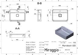 Умивальник Miraggio MARRAKESH 600 (0000217) Miramarble, Глянцевий, Накладний/Підвісний, Білий - мініатюра 2