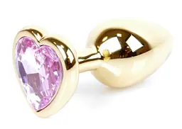 Анальна пробка з кристалом B-Series Jewellery Gold Heart Plug Rose, 7х2,7 см, рожевий