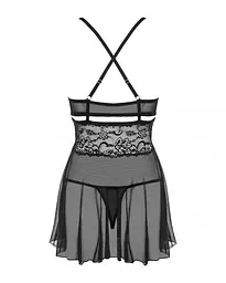 Еротичний мереживний комплект із сіточкою Obsessive 838-BAB-1 babydoll & thong black XXL, чорний, пе - мініатюра 7