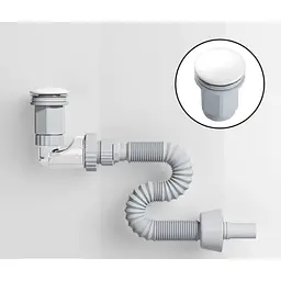 Сифон меблевий VBI з білим клапаном VBI-059101WT, Білий - мініатюра 1