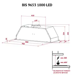 Витяжка повнобудована PERFELLI BIS 9653 I 1000 LED - мініатюра 12