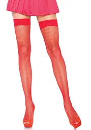 Панчохи-сітка Leg Avenue Nylon Fishnet Thigh Highs One size, Red, дрібна сітка - мініатюра 1