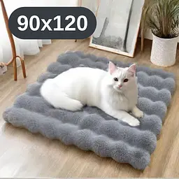 М'який лежак для котів та собак 90×120 см — пухнастий килимок під нірку, теплий, сірий KT8001305