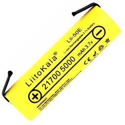 Акумулятор 21700 LiitoKala 50E-N 5000 mAh Li-Ion під паяння з нікелевою стрічкою U-tags 25А, 3.7V (19314)