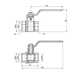 Кран кульовий Thermo Alliance Base 3/4" ВВ прямий, PN40, важіль SD600W20 - мініатюра 8