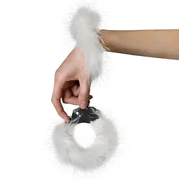 Наручники металеві Adrien Lastic Handcuffs White з білим пухнастим оздобленням - мініатюра 3