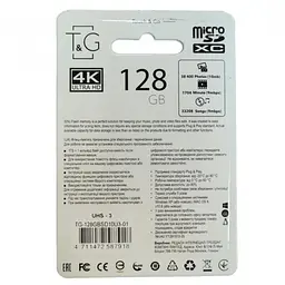 Карта пам'яті з адаптером 128GB MicroSDHC UHS-3 Class 10 T&G - мініатюра 2