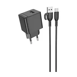 Мережевий зарядний пристрій Borofone BAS12A Erudite single port 18W/QC3.0/1USB + Type-C чорний