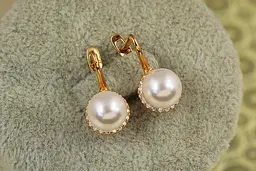 Сережки Xuping Jewelry перлина з фіанітами по колу 1,7 см золотисті - мініатюра 2