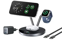 Бездротовий зарядний пристрій Anker Prime Wireless Charging Station 25W 3-in-1 MagGo, AirCool, Dock Stand Black (7274434) - мініатюра 2
