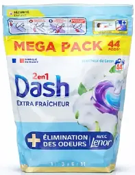 Капсули для прання Dash 2in1 Extra Fraîcheur / Fraîcheur de Coton avec Lenor Mega Pack (44 шт.)