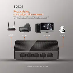 Комутатор (світч) Tenda SG105 (Чорний, 5 LAN портів, 10/100/1000 Мбіт/с) - мініатюра 5