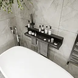 Полиця в ванну кімнату Nice & Cozy Towel shelf з тримачем для рушників чорна - мініатюра 4