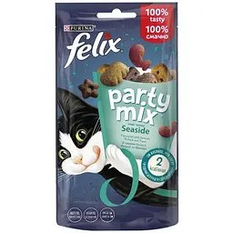 Ласощі для котів Purina Felix Party Mix Океанічний Мікс зі смаком лосося та форелі 60 г (7613287631435)