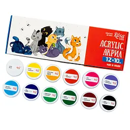 Набір акрилових фарб Cats 12×10 мл ROSA Kids (4823098545873) - мініатюра 2