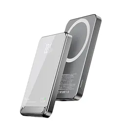 Бездротовий Повербанк з Бездротовою Зарядкою 10000 mAh 20W MagSafe Powerbank для iPhone Повербанк c Магсейф Магнітний, Silver