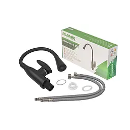 Змішувач для кухні Plamix Cezar-011-B Set Matte Black Refl.Black з силіконовим виливом, з підведенням PM0719, Чорний матовий - мініатюра 2