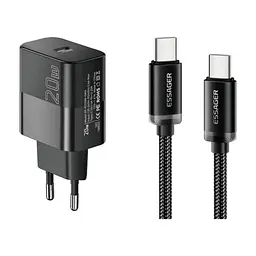 Зарядное устройство Essager USB-C PD20W + cable USB-C to USB-C 60W black (E20JSB1-SYTT1-T)