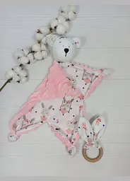 Іграшка-комфортер і еко-гризунок a.l.babybox Зайчики на гойдалці Рожевий