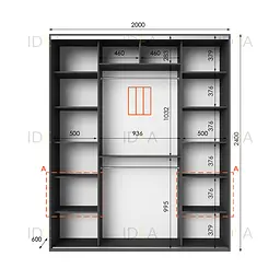Шафа-купе Idea серія 3 200 x 60 x 240 см Антрацит Дзеркало - мініатюра 2