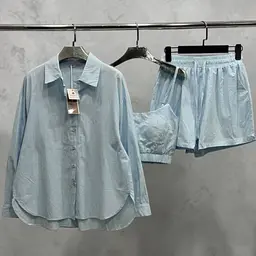 Костюм жіночий літній трійка сорочка з майкою та шорти Fashion 6931 20580 блакитний - мініатюра 2