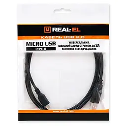 Дата кабель USB 2.0 AM to Micro 5P 2.0m Pro black REAL-EL (EL123500025) - мініатюра 3