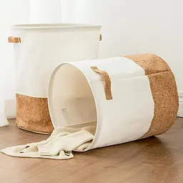 Кошик для зберігання 43×35 см, тканинний, коркове дно, з ручками, бежевий - мініатюра 4